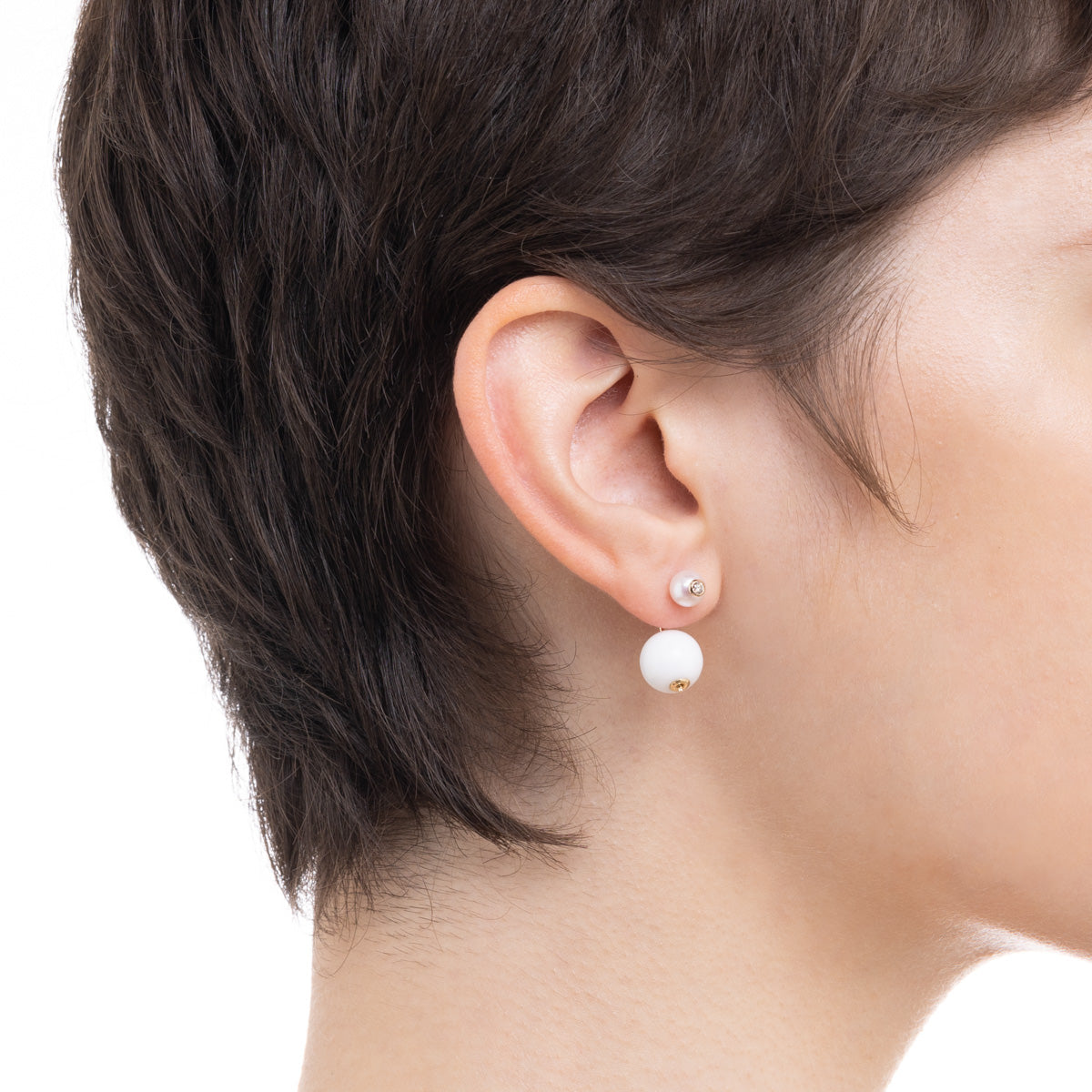 Beluga パール ダイヤモンド ピアス / ホワイトアゲート キャッチ