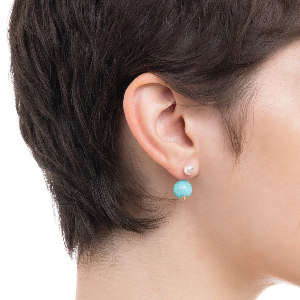 Beluga パール ダイヤモンド ピアス / アマゾナイト キャッチ