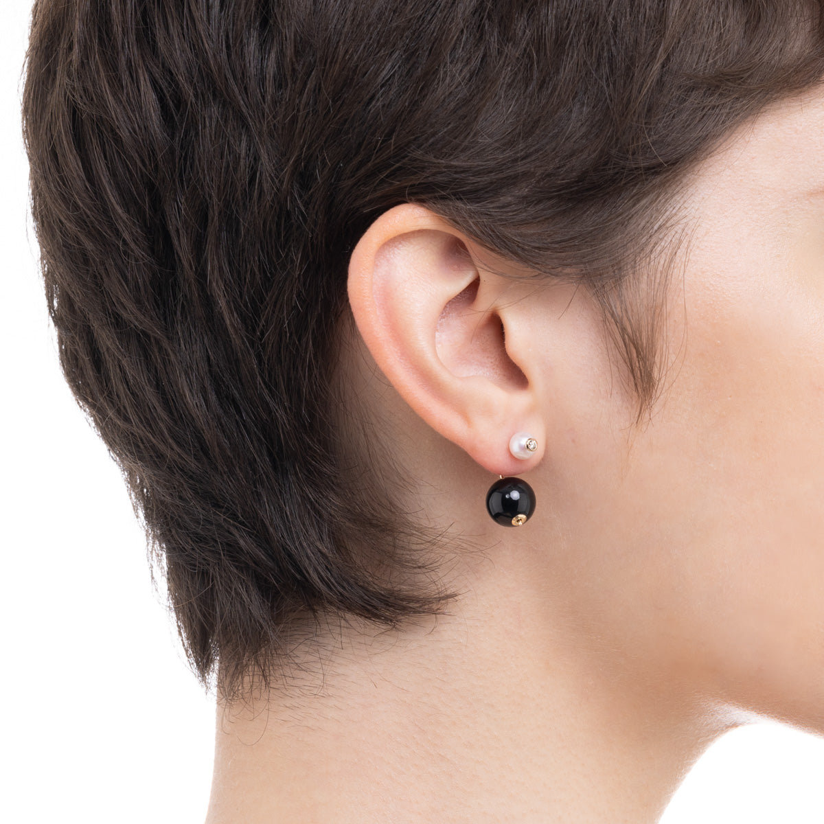 Beluga パール ダイヤモンド ピアス / オニキス キャッチ