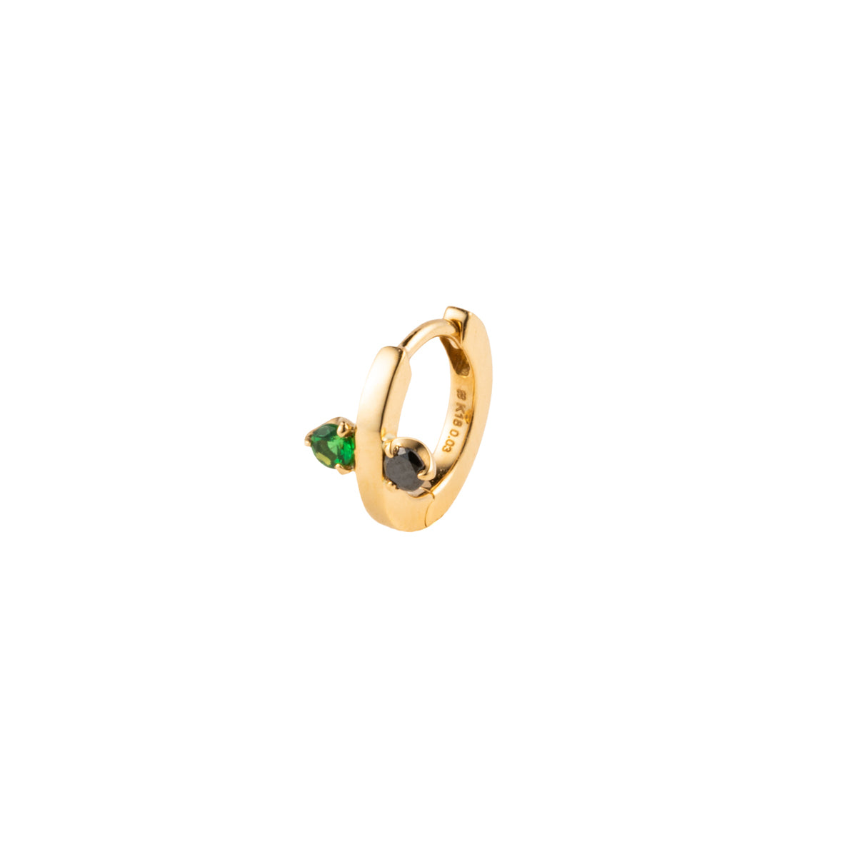 K18 Bird of Paradise ブラックダイヤモンド&グリーンガーネット フープピアス