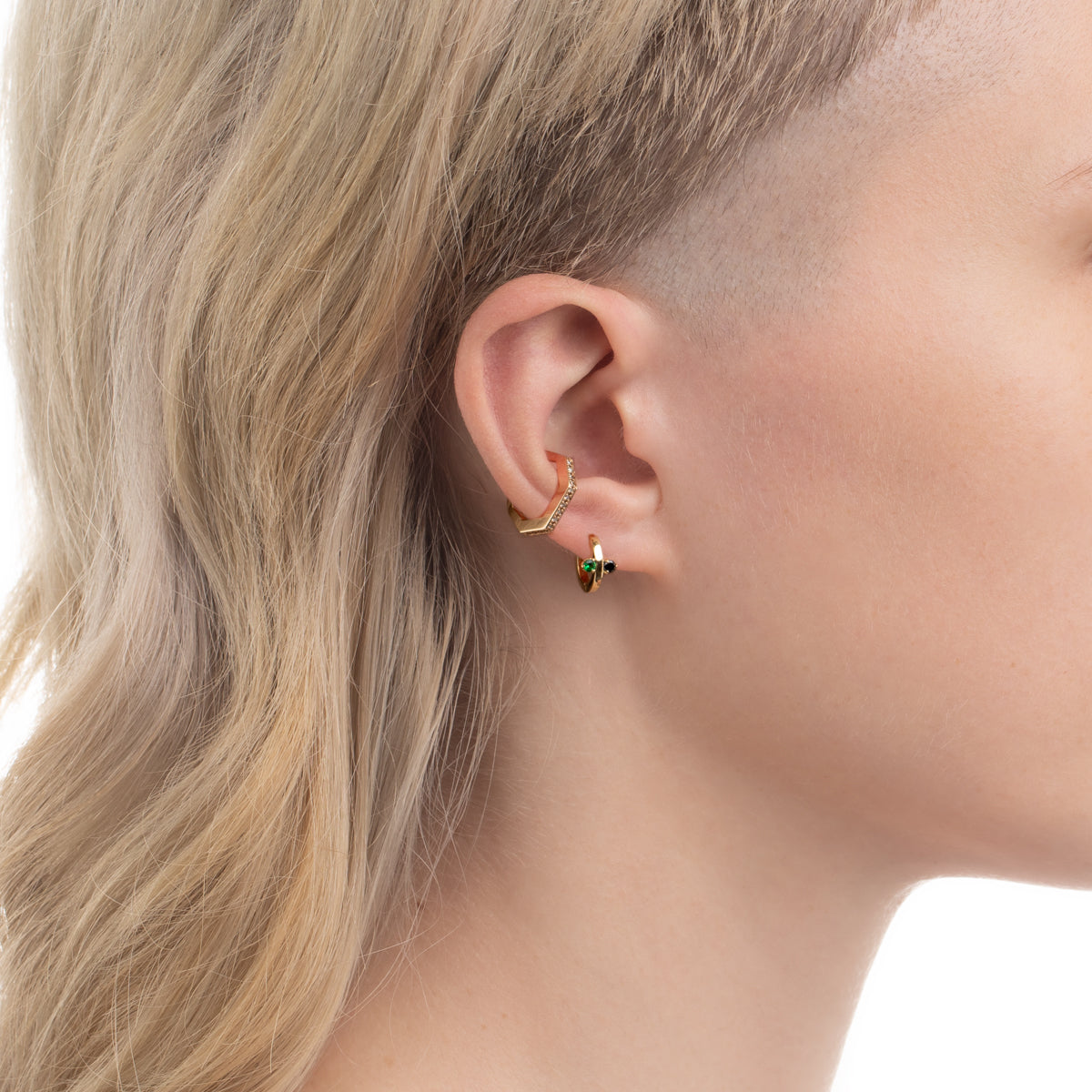 K18 Bird of Paradise ブラックダイヤモンド&グリーンガーネット フープピアス