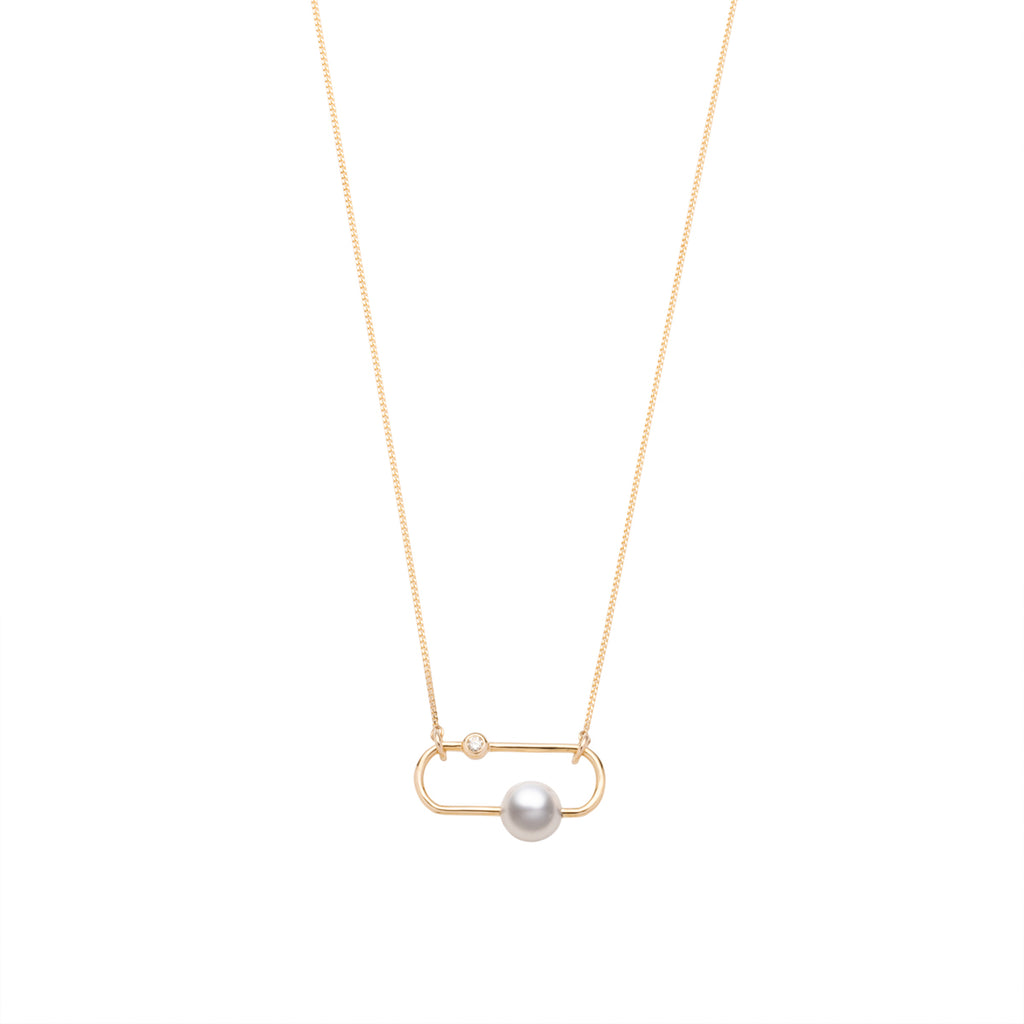 真珠ネックレス ダイヤモンド付きペンダント14mmk18真珠の首飾りH6-